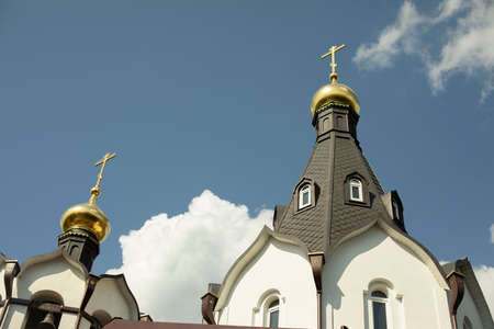Orthodox church. Ancient building. Architecture of the church. Religious building. Details of Russian ancient architecture.の写真素材