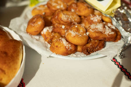 Homemade cakes. Pies with filling. Fried food. Sweets from dough. Russian cuisine. Rustic pastries from dough.の写真素材