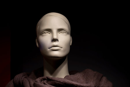 Mannequin is woman. head is white. figure of man. Mannequin for showing off clothes.