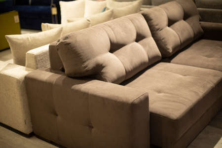 Soft sofa. Furniture in the store. Interior in the room. Sleeping place for guests. Expensive sofa.の写真素材