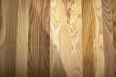 Texture of board. Traces of grinding on board. Treated wood. Details of carpentry workshop.