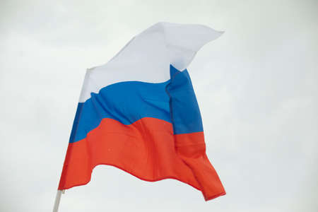 Flag of Russia. Symbol of Russian Federation. Combination of white blue and red. fabric in colors of state.の写真素材