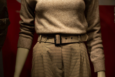 fashionable clothing. Style in beige tones. Modern fashion design. Half-ver made of fabric.の写真素材