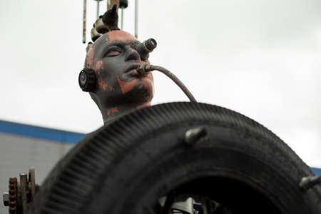 Close-up of the head of a robot in a cargo terminal.の写真素材