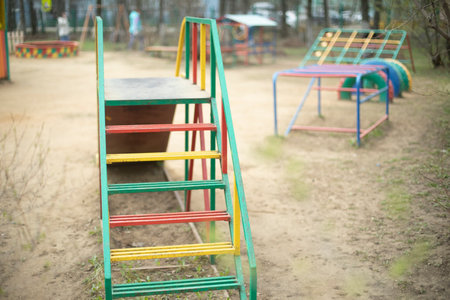 slide on playground. Children's play area. Play area in yard. Slide.の写真素材