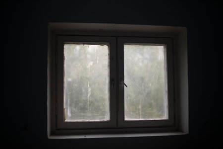 window in building. interior details. Window in dark room. cloud glass.