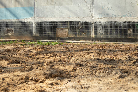Construction near house. excavated earth. excavated soil. construction mudの写真素材