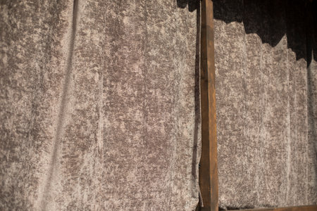 fabric on veranda. Brown fabric interior. Background for furniture. texture details.の写真素材
