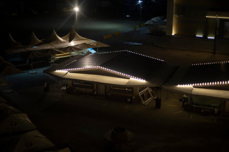 Market at night. Shopping arcades are closed. Top view of closed area.の写真素材
