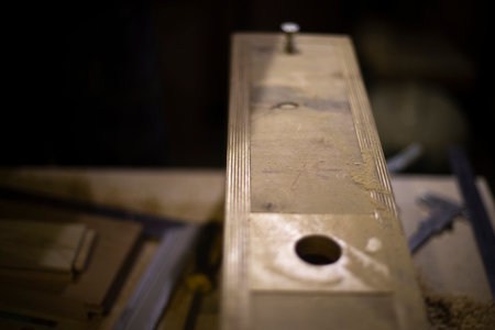 Carpenter makes wood. board processing. Details of carpentry workshop.の写真素材