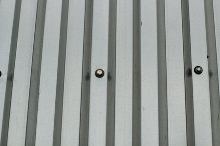 steel fence. metal profile. Fence details. Silver color material.の写真素材