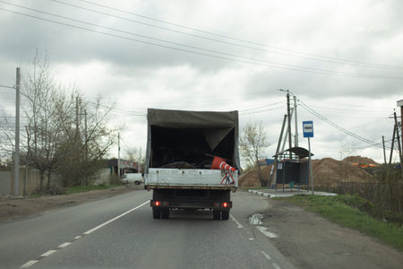 truck on road. Cargo transportation. car on highway. Transport for transportation.の写真素材