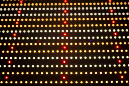 LEDs in dark. Lights in row. high power led lamp. abstract image. Texture from circles.の写真素材