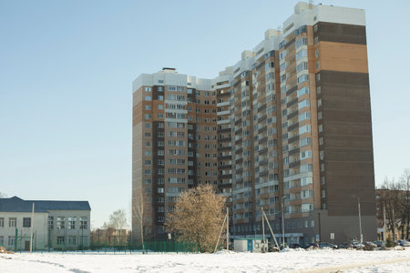 building in city. urban development. House in residential area.の写真素材