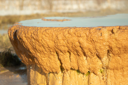 Rust on pipe. Plaque on metal. Pipe with waste. Oxide from flow of water.の写真素材