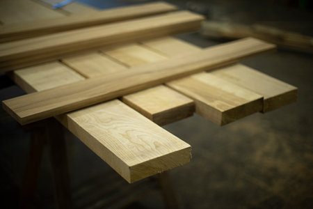 Boards for construction. joinery. Lots of boards. wood products. Creation of furniture.の写真素材