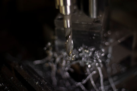 Shavings from metal. drilling steel. production details. Metal shavings on table.の写真素材