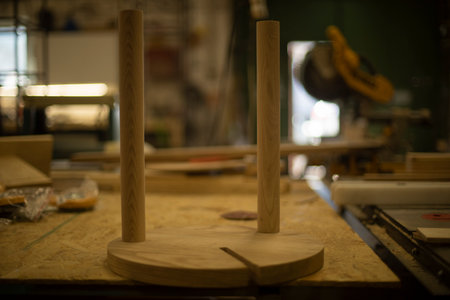 Chair in carpentry workshop. Creation of furniture. production of wood. Table in workshop.の写真素材