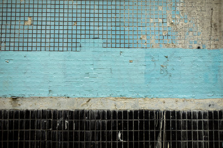 Wall tiles. blue tiles. Details of building. old house.の素材 [FY310210643411]