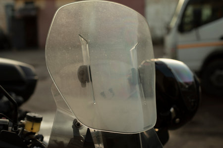 motorcycle protective screen. transport details. plastic protection.の写真素材