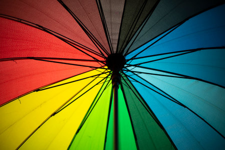 Colored umbrella. Umbrella bottom view. sun protection. Accessory useful in rain.の写真素材