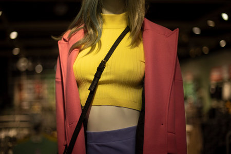 Mannequin shows women's clothes. Details of clothing store. Style and fashion girls.の写真素材