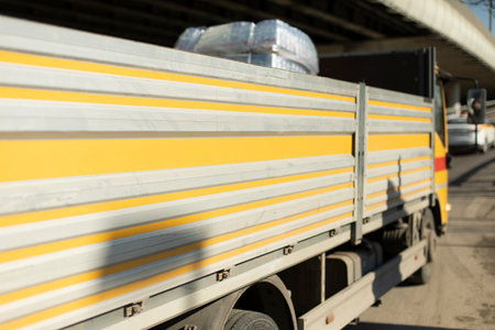 side of truck body. Car with open body. Trans-batching of goods.の写真素材