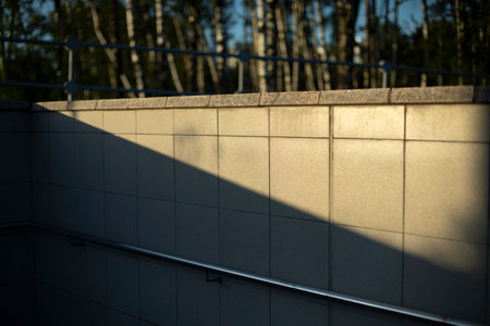 Light on building. architecture details. Handrail for support on wall.の写真素材