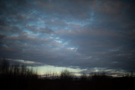 Evening landscape in winter. Depressing view of nature of Russia. evening sky.の写真素材