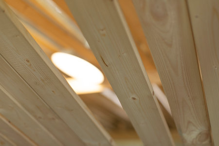 boards in stock. White wooden boards. Details of warehouse.の写真素材
