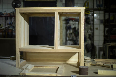 Table made of wood. Creation of furniture. raw board. Result of work of wood master.の写真素材