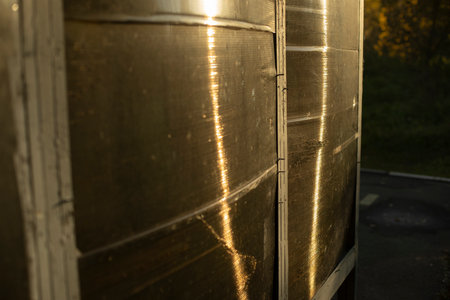 Light on plastic. Beam is on surface. Wall details.の写真素材