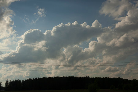 Clouds in the sky. summer weather. Space in the atmosphere. heavenly landscape.の写真素材