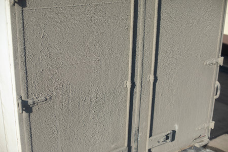 Dust on back of truck. Dirty truck. transport details. Doors at back.の写真素材