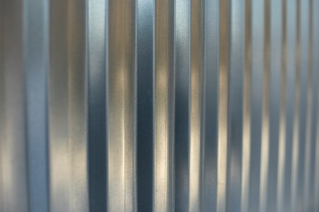 Steel fence. Profile Sheet Texture. Metal Surface. Ribbed Fence.の写真素材