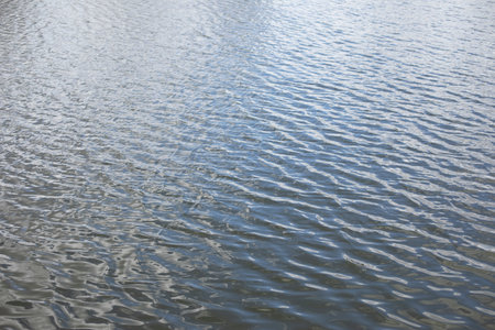 Texture of water. Waves on lake. Surface of pond. Ripples on water.の写真素材