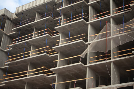 Details of house under construction. Concrete blocks.