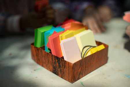 Colored paper. Paper. Pieces of cardboard. Creative material.の写真素材