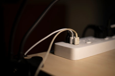 Charger. Socket for electricity. Wires in electrical network. Splitter for socket cords.の写真素材