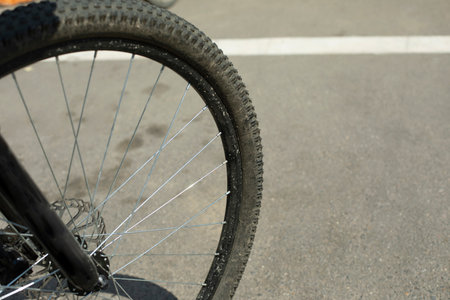 Bicycle wheel. vehicle wheel parts. Bike parking lot. mechanical rotation mechanism.の写真素材