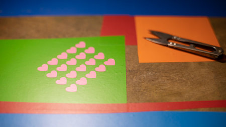 Stickers texture of hearts. Plotter cutting. Making stickers for decorating gifts. Lot of hearts.の写真素材