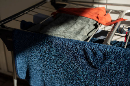 Washed clothes. Wet towel. Clothes dryer. Wet clothの写真素材