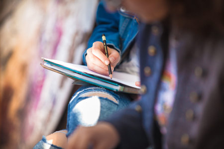 Hands drawing, school sceneの写真素材