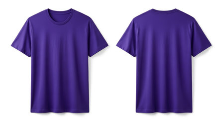 A front and back view of a purple t-shirt isolated on a white background.の素材