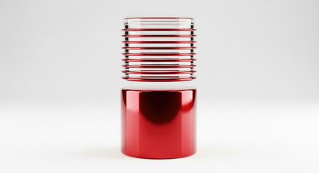 A red vase with a textured top, isolated on a white background.の素材