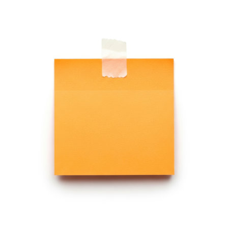 A bright orange square with a piece of transparent tape on top.の素材