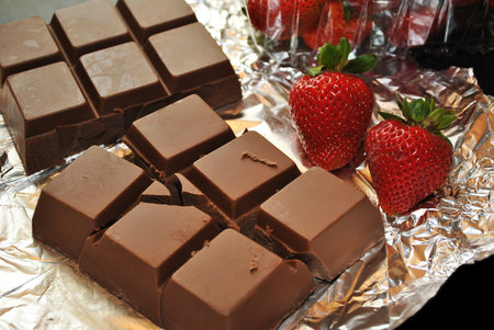 Fresh Strawberries and Chocolate の写真素材