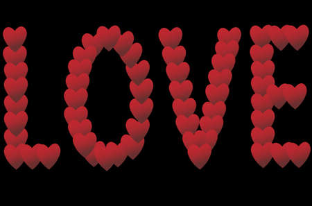 Valentine-The Word Love Made with Red Hearts Over Blackの写真素材