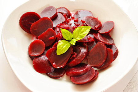 Pickled Beets with Basil Leaf