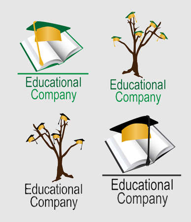 Illustration of 4 educational logos  2 green and gold   2 black and gold  のイラスト素材